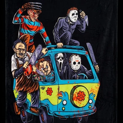 The "Slasher Squad" Mystery Machine Plush Fleece Blanket